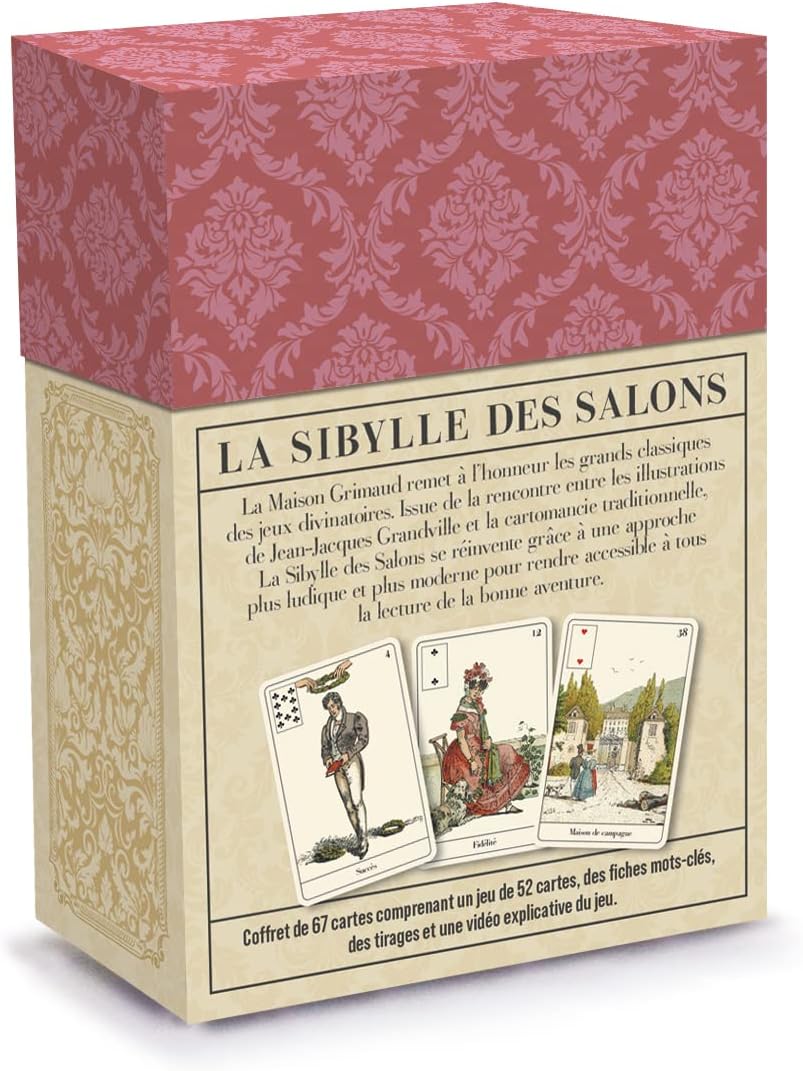 Grimaud - La Sibylle des Salons – Oracle divinatoire - Coffret de 67 Cartes fabriquées en France - Fiche Mots clés et vidéo explicative incluses - Cartomancie - Jeux de cartes à jouer - Librairie du Grimoire Ancien