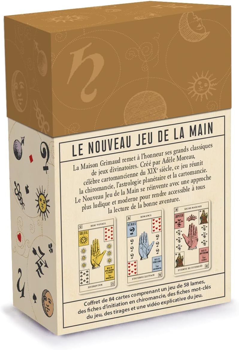 Grimaud - Le Nouveau Jeu de la Main - Cartomancie - Jeu divinatoire ludique & Moderne - Coffret de 84 Cartes - Jeux de cartes à jouer - Librairie du Grimoire Ancien