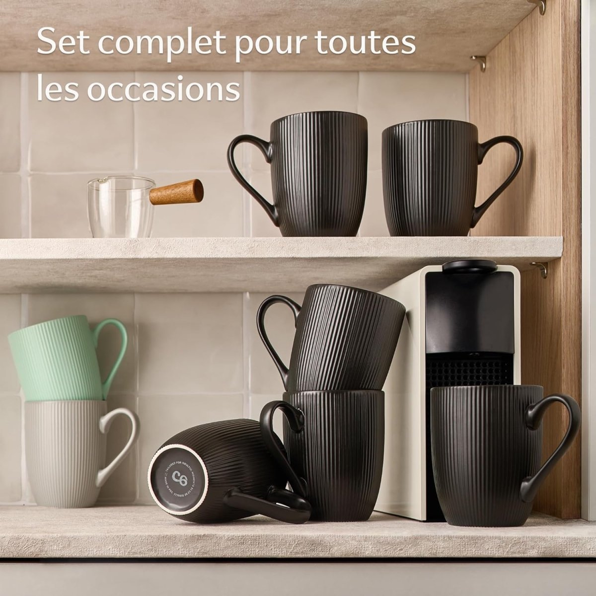 Lot 6 Tasses à Café - Modèle Unique - Céramique Mate - Résistant Micro - Ondes & Lave - vaisselle - Poignée Confortable - Mugs et tasses à café - Librairie du Grimoire Ancien