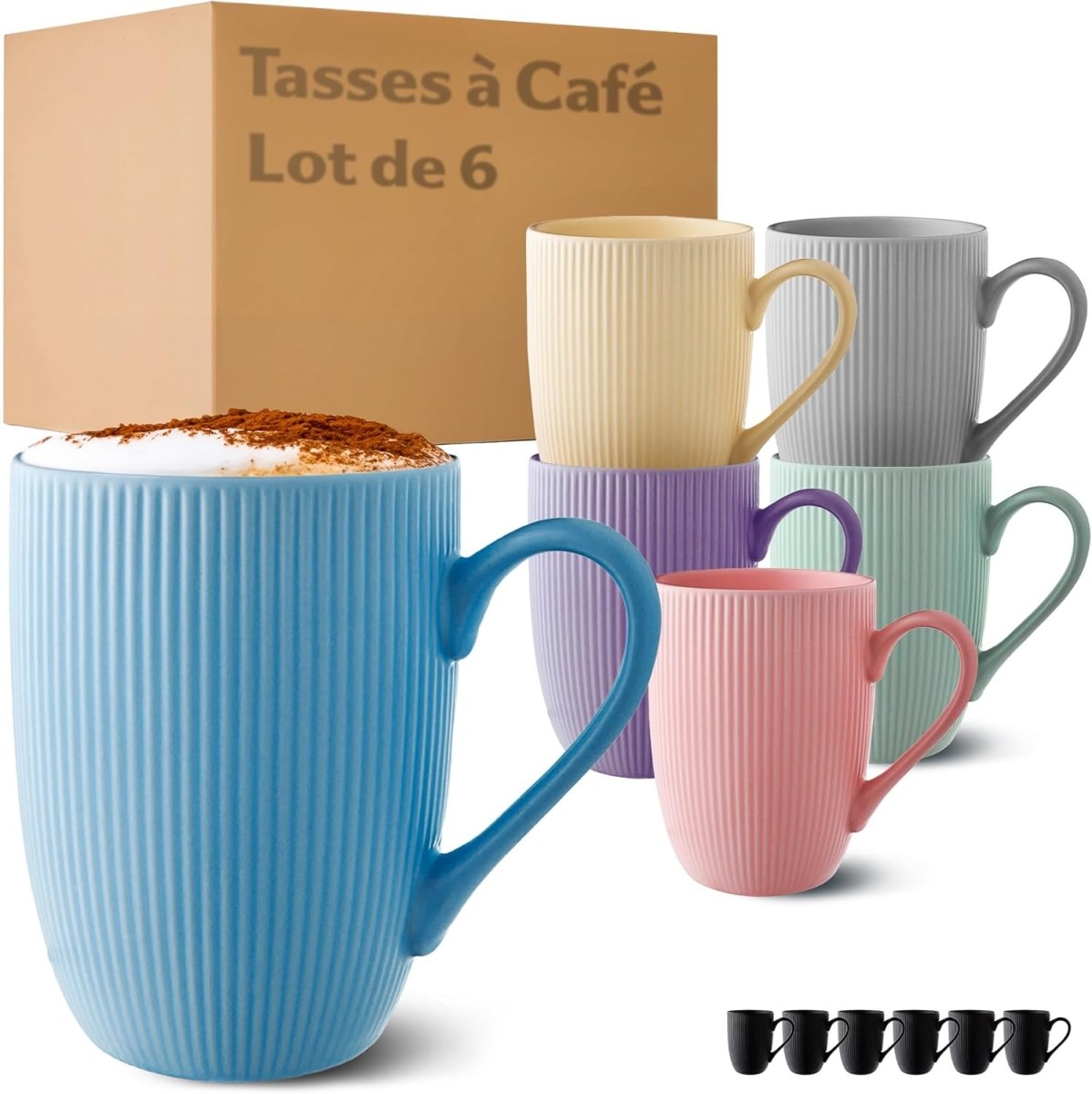 Lot 6 Tasses à Café - Modèle Unique - Céramique Mate - Résistant Micro - Ondes & Lave - vaisselle - Poignée Confortable - Mugs et tasses à café - Librairie du Grimoire Ancien