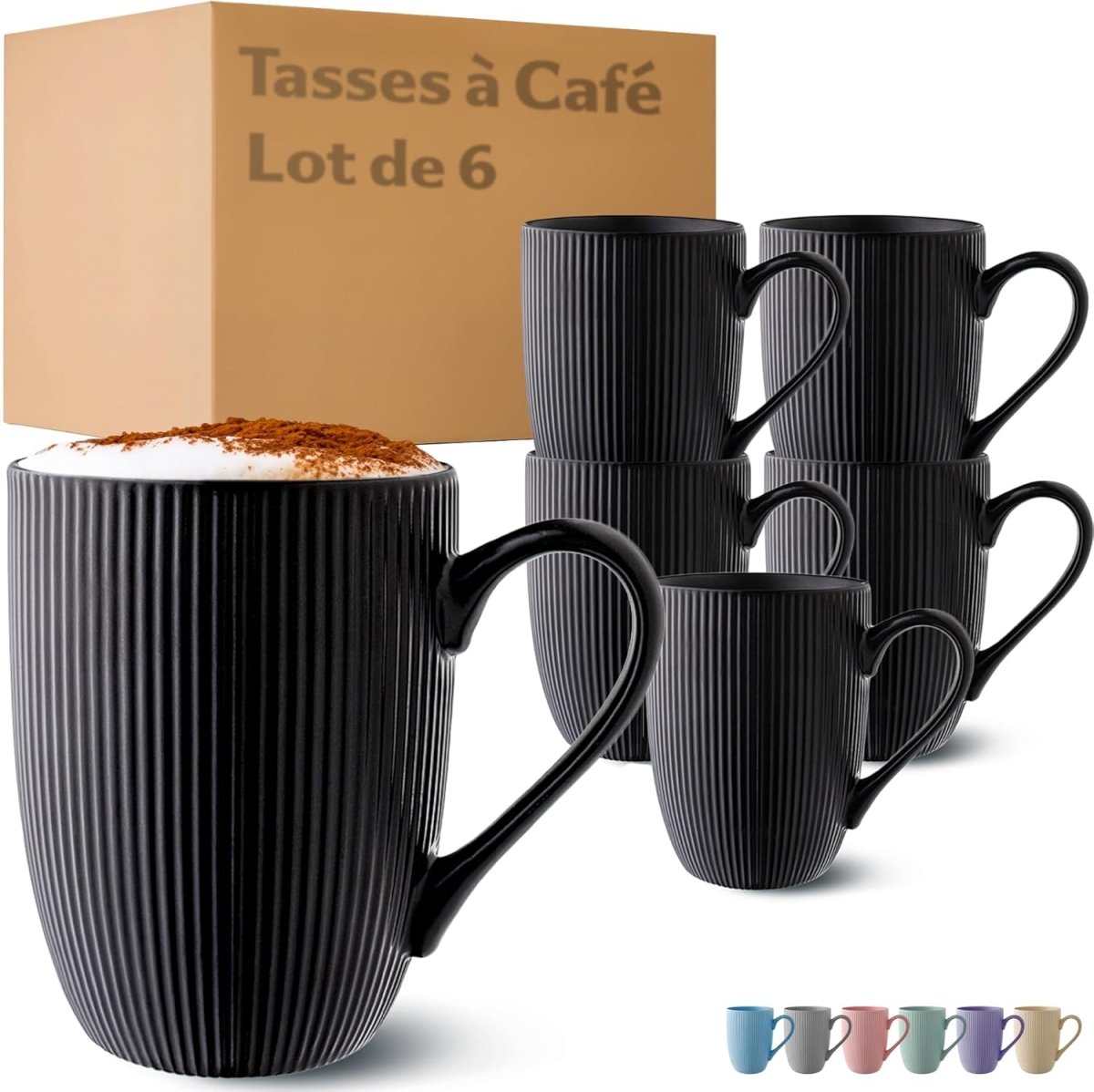 Lot 6 Tasses à Café - Modèle Unique - Céramique Mate - Résistant Micro - Ondes & Lave - vaisselle - Poignée Confortable - Mugs et tasses à café - Librairie du Grimoire Ancien