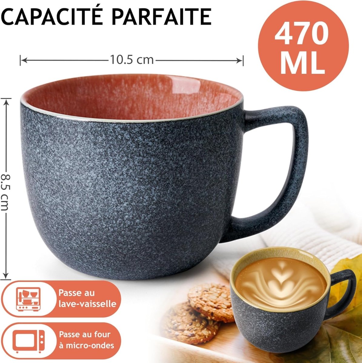 Tasses 6 x 470 ml café ou thé - en grès moderne - Ensembles de mugs - Librairie du Grimoire Ancien