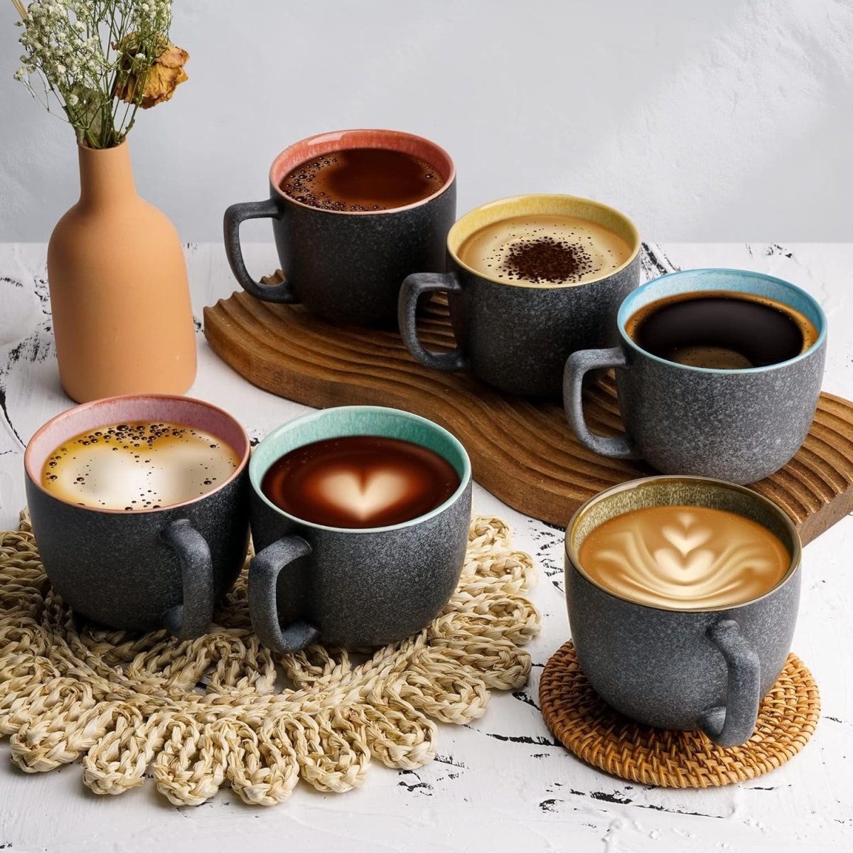 Tasses 6 x 470 ml café ou thé - en grès moderne - Ensembles de mugs - Librairie du Grimoire Ancien