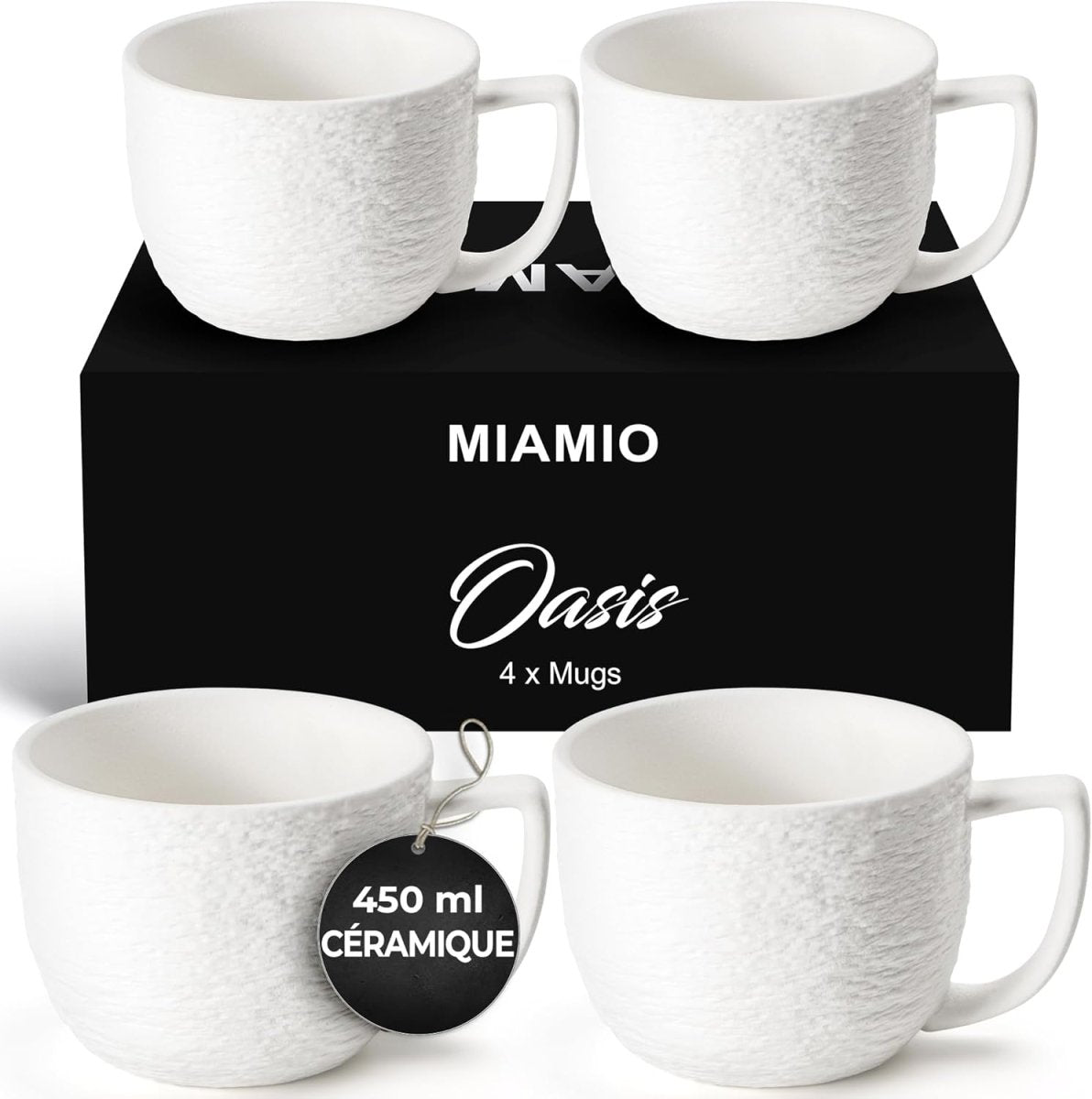 Tasses à café 450 ml/set de 4 tasses - Tasse en céramique pour le café, le latte, le cappuccino et le thé - Collection Oasis - Tasses à cappuccino - Librairie du Grimoire Ancien