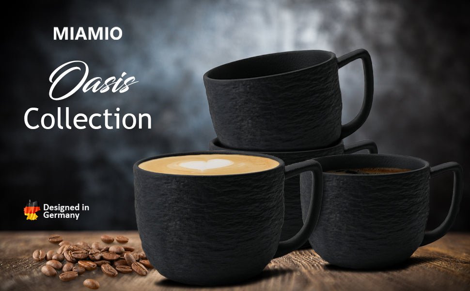 Tasses à café 450 ml/set de 4 tasses - Tasse en céramique pour le café, le latte, le cappuccino et le thé - Collection Oasis - Tasses à cappuccino - Librairie du Grimoire Ancien