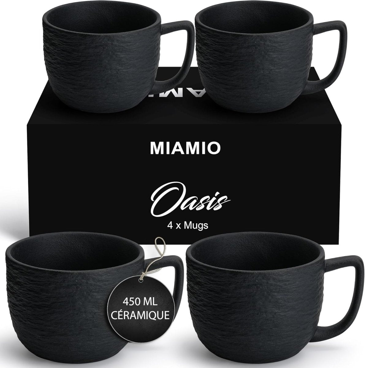 Tasses à café 450 ml/set de 4 tasses - Tasse en céramique pour le café, le latte, le cappuccino et le thé - Collection Oasis - Tasses à cappuccino - Librairie du Grimoire Ancien